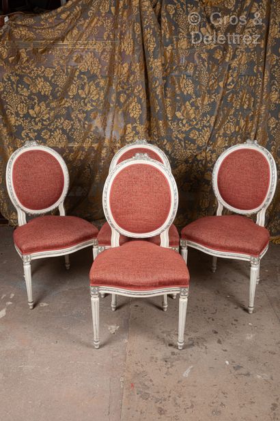 Suite of four white and silver lacquered...