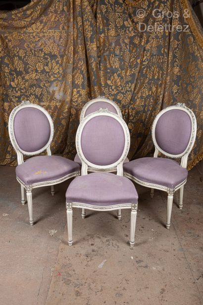 Suite of four white and silver lacquered...