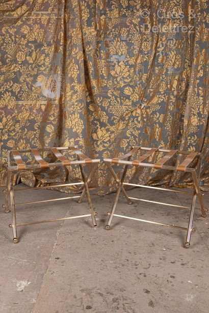 Pair of fluted and gilded metal luggage racks...