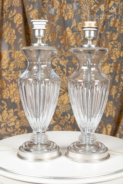 Pair of balluster-shaped glass lamps with...