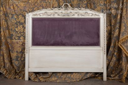 White and silver lacquered wood headboard...