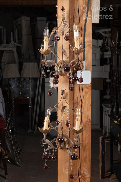 Pair of aplliques in patinated metal with...