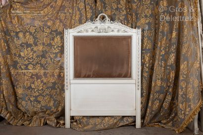 White and silver lacquered wood headboard...