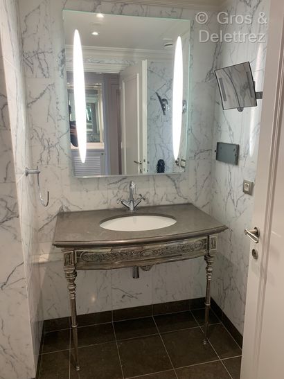 Bathroom basin in grey marble with white...