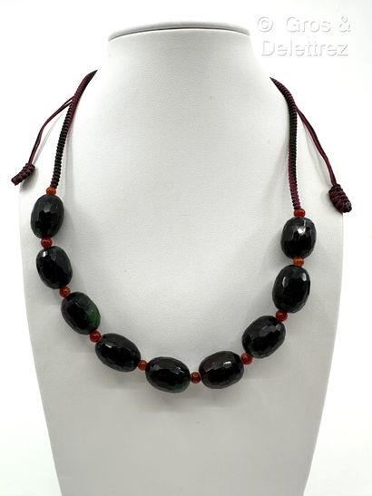 Collier de passementerie tressée vert et...