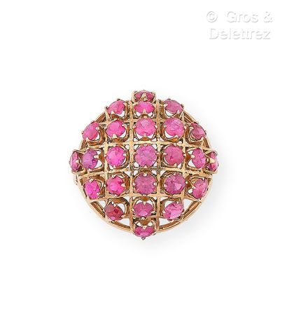 Bague boule ajourée en or jaune 375 millièmes,...