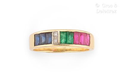 Bague jonc en or jaune 750 millièmes et rubis,...