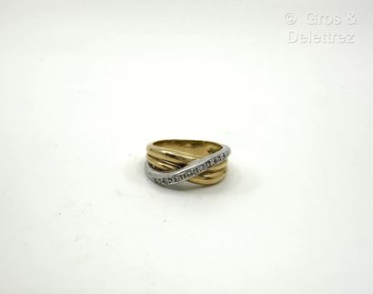 Bague croisée triple jonc en or jaune et...