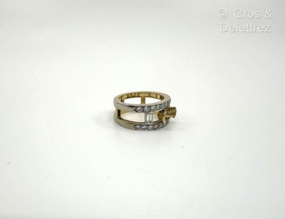 Monture de bague bandeau en or gris et or...