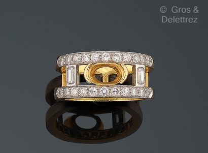 Monture de bague bandeau en or gris et or...