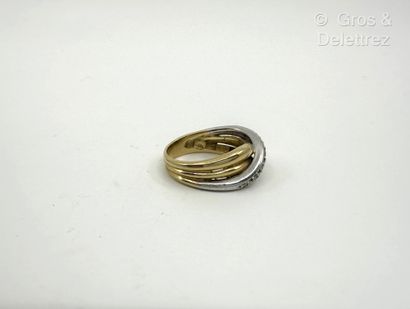 Bague croisée triple jonc en or jaune et...