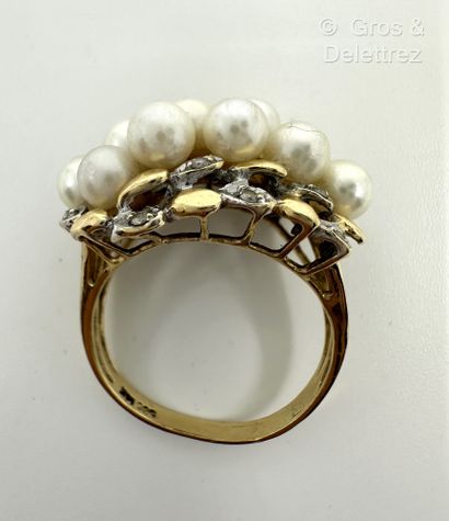Bague bandeau feuillagée en or jaune 585...