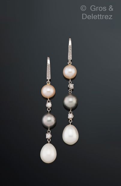 Paire de pendants d’oreilles en or gris 750...