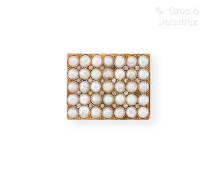 Broche rectangulaire en or jaune 585 millièmes,...