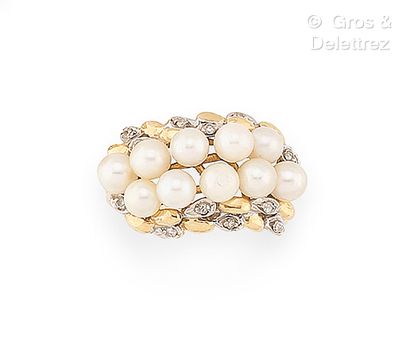 Bague bandeau feuillagée en or jaune 585...