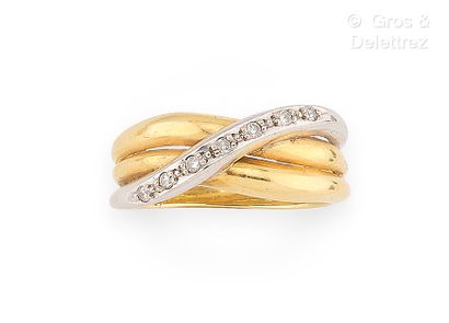 Bague croisée triple jonc en or jaune et...