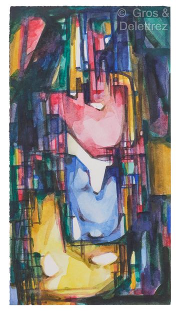 Mary BAIRD-SMITH (1972) 
Yellow, blue, pink
Watercolor.
Monogrammed...
