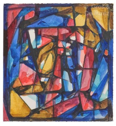 Mary BAIRD-SMITH (1972) 
Magenta et outremer
Aquarelle.
Monogrammée...