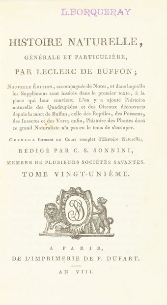 BUFFON, Georges Louis Leclerc.

General and...