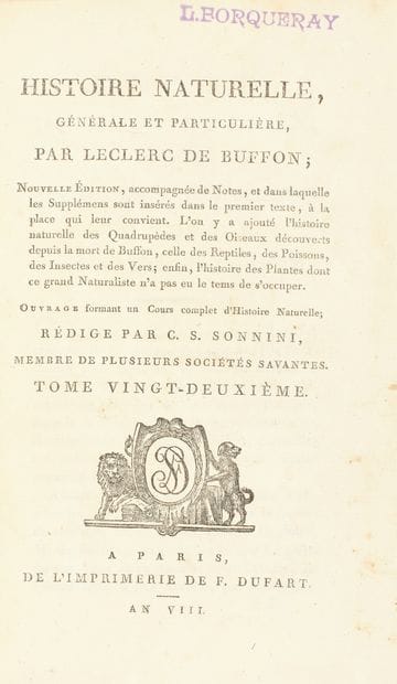 BUFFON, Georges Louis Leclerc.

General and...