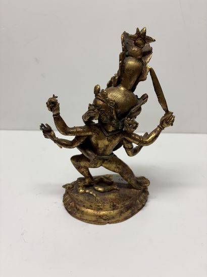 Chine-Tibet, XXe
Statuette en bronze doré...