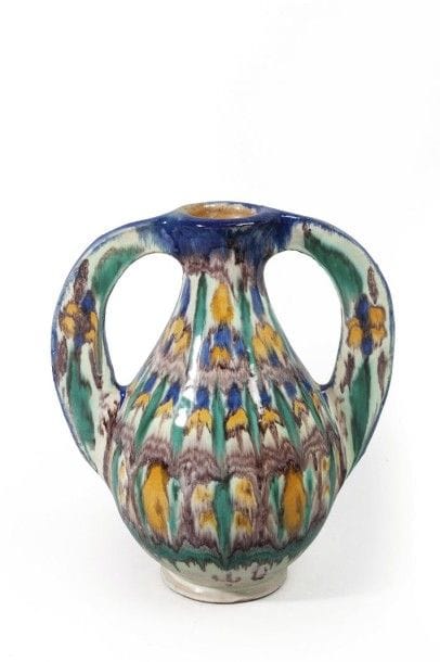 Cruche en céramique polychrome, Safi, Maroc,...