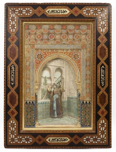 Maquette de façade de l'Alhambra en stuc,...