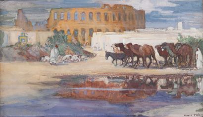 Jeanne THIL (1887-1968)
Chameaux devant l'amphithéâtre...