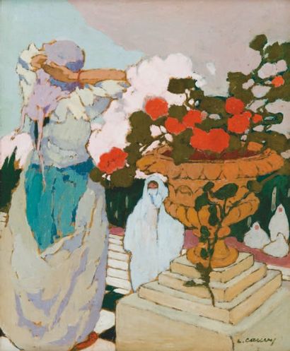 Léon CAUVY (1874-1933)
Jeune algérienne nouant...