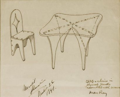 MAN RAY (1890-1976)
Projet de table et chaise...