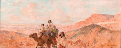 Eugène DESHAYES (1862-1939) La caravane Huile...