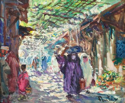 Henri PONTOY (1888-1968) Le souk couvert,...