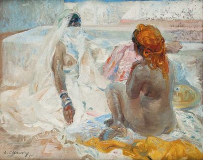 Léon CAUVY (1874-1933) Femmes sur la terrasse...
