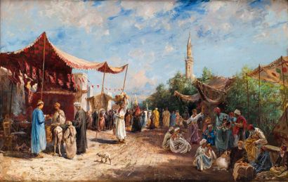 Max RABES (1868 - 1944) Marché au Caire Huile...