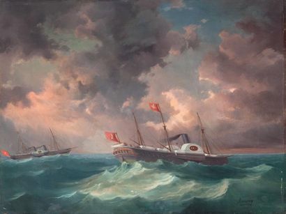 Ecole Orientaliste du XIXème siècle Bateaux...