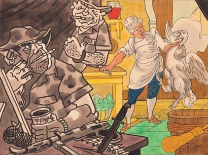 ERRO (né en 1932) La chasse au canard Huile...