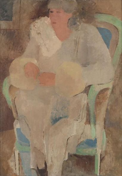 Thérèse DEBAINS (1907-1975) Elégante au manteau...