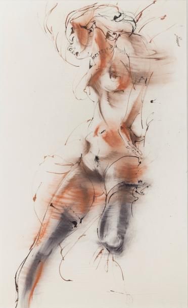 Serge MARKÖ (1926-2014) Nu étendu Aquarelle,...