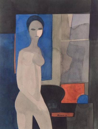 André MINAUX (1923-1986) Nu dans un intérieur...