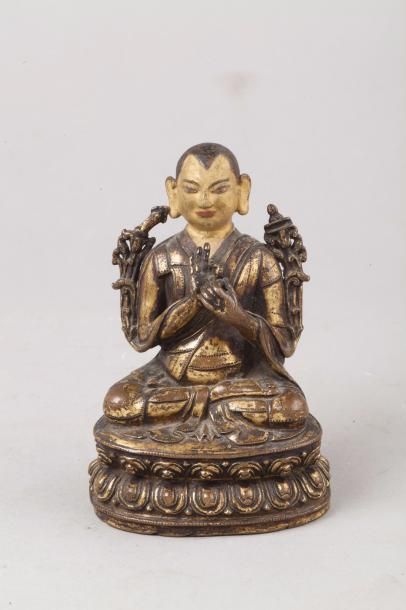 Tibet, XVIIIe siècle Sujet en bronze doré,...