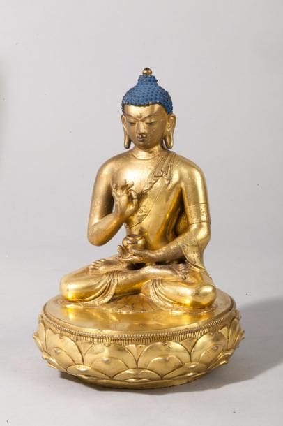 Mongolie, XVIIIe siècle Sujet en bronze doré...