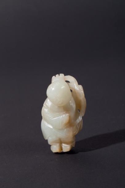 Chine, XIXe siècle Sujet en jade céladon...