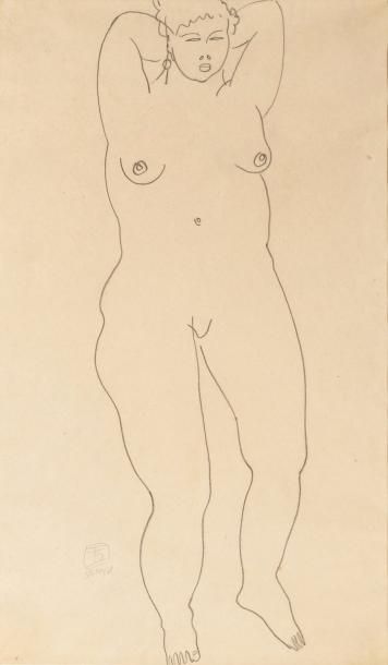 Sanyu (1901-1966) Nu féminin. Dessin à la...
