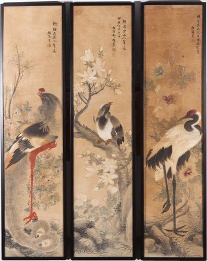 Chine, fin XIXe siècle Trois peintures à...