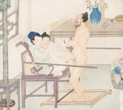 Chine, XIXe siècle Lot de sept peintures...