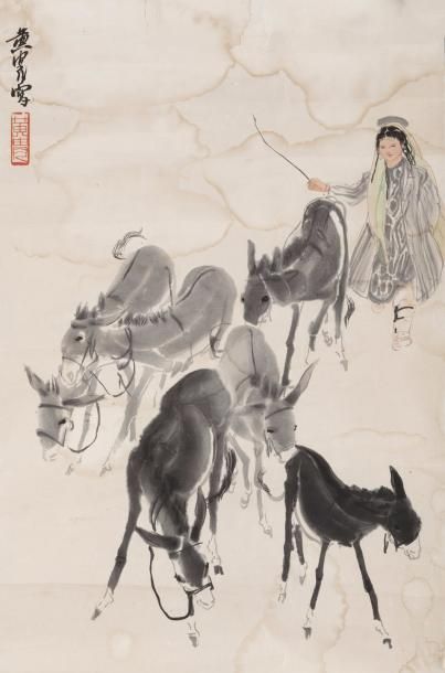 Chine, XXe siècle Peinture au lavis et couleurs...