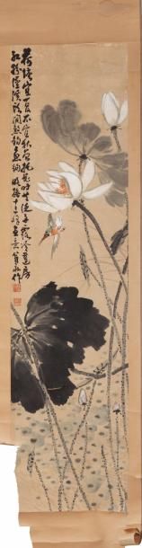 Chine. Peinture à l’encre et couleurs sur...