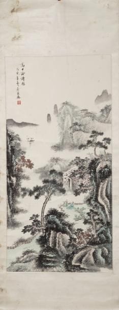 Chine. Peinture à l’encre et couleurs sur...