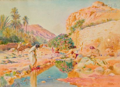 Alphonse BIRCK (1859-1942) Lavandières dans...