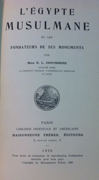 DEVONSHIRE (Mme R.L.). L’Egypte musulmane...